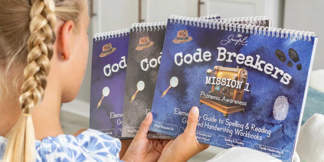 Elementary-age child using Grooved Learning Code Breakers reading curriculum at home