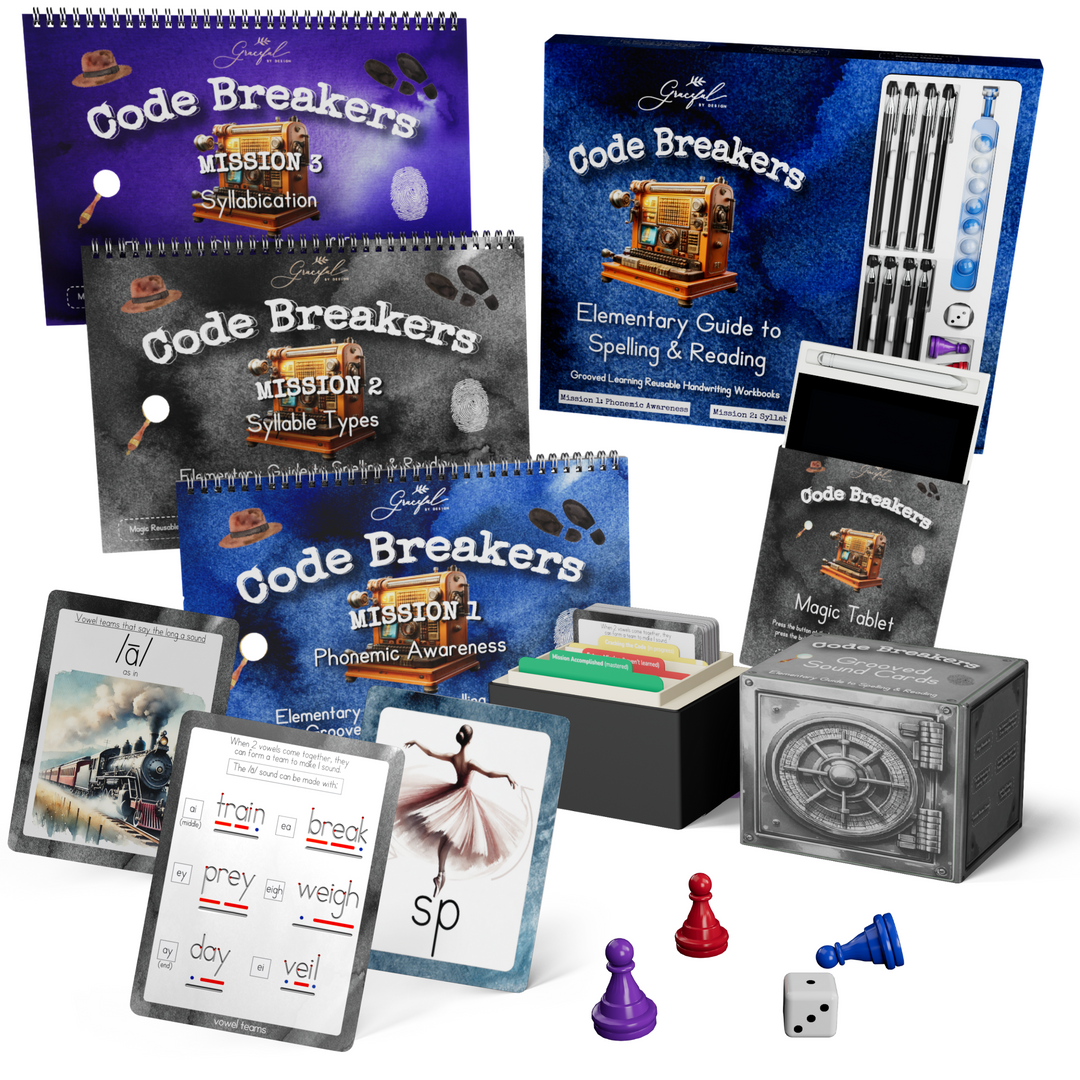 Learn to Read and Spell: Code Breakers Grooved Reusable Workbooks and Cards Bundle