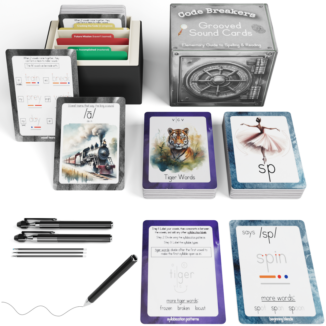 Learn to Read and Spell: Code Breakers Grooved Reusable Workbooks and Cards Bundle