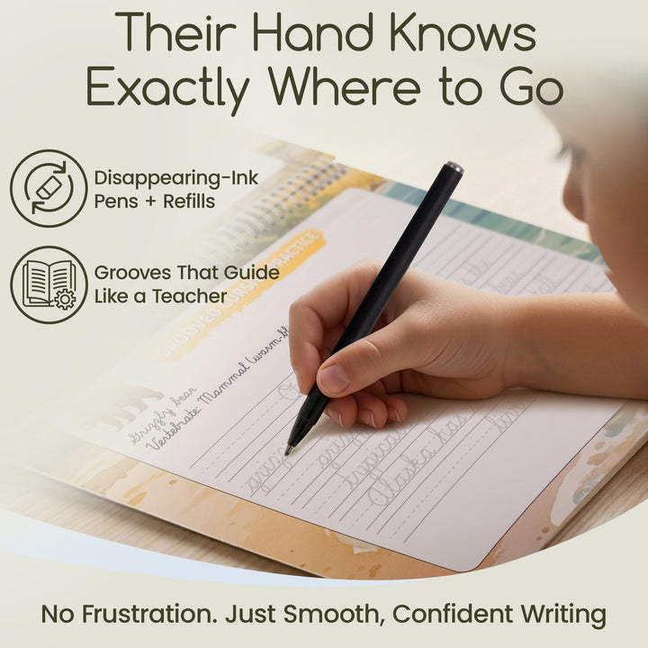 Grooved Animal Kingdom Cursive for Kids | Reusable Cursive Handwriting Books with Disappearing Ink