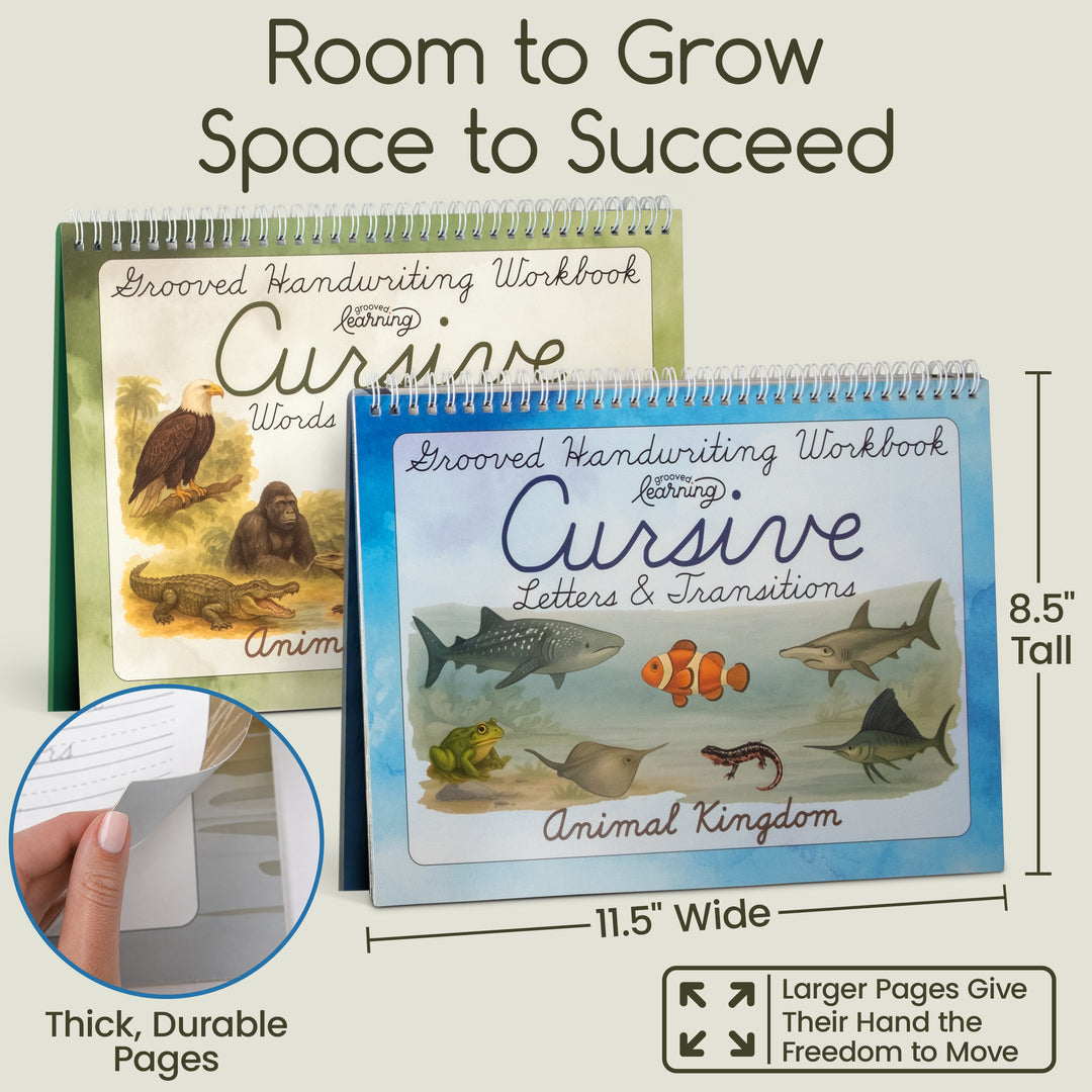 Grooved Animal Kingdom Cursive for Kids | Reusable Cursive Handwriting Books with Disappearing Ink