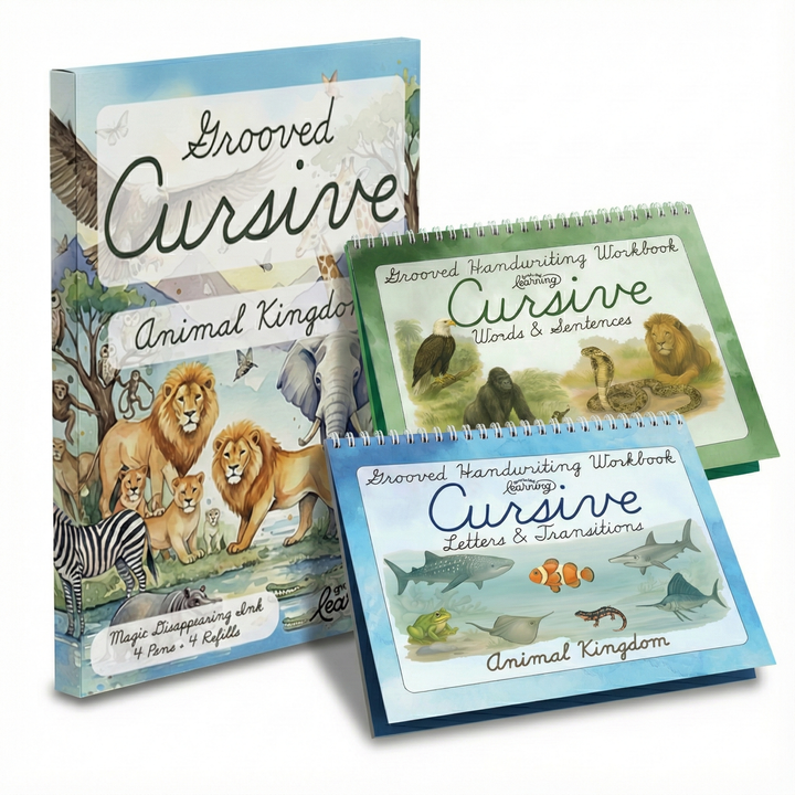 PRE-ORDER:  Grooved Cursive Handwriting Workbooks  - Animal Kingdom