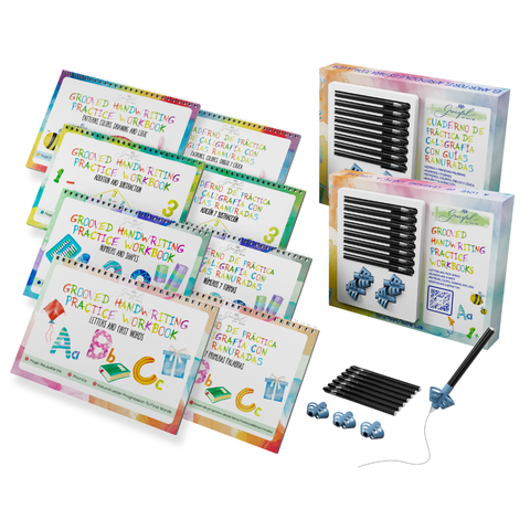 Grooved Early Learning Concepts Bundle for Kids | English + Spanish Reusable Preschool Workbooks | Letters, Numbers, Shapes, Math & Logic